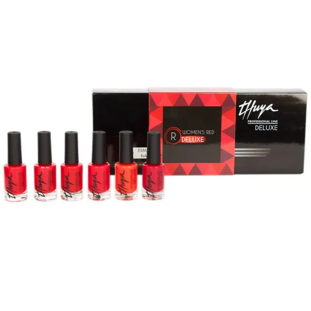 Thuya Nails Deluxe sada 6 červených laků na nehty s oranžovým tónem